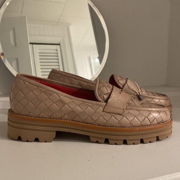 Pas De Rouge Marta Nude Woven Leather Loafers w Lug Sole - Picture 7 of 17